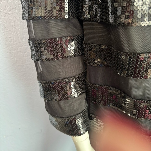 Tadashi Shoji Black Illusion Cocktail Mesh Tulle Long Sleeve Mini Dress - Picture 4 of 6